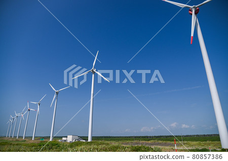 Otonrui Wind Power Plant that shines in the blue sky Hokkaido Otonrui Wind Power Plant that shines in the blue sky Hokkaido 80857386