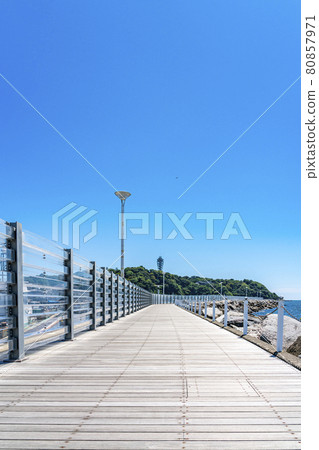[Kanagawa Prefecture] Enoshima Sea Candle seen from the promenade of Katase Nishihama 80857971