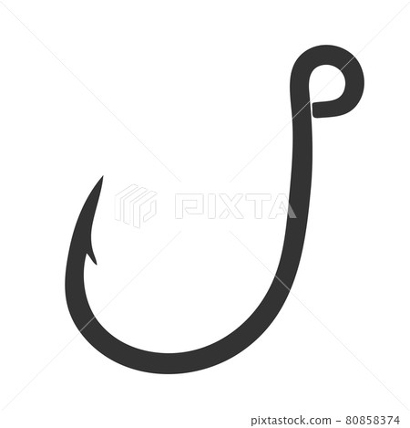 Black fishing hook icon flat isolated on white background. Vector Illustration. Black fishing hook icon flat isolated on white background. Vector Illustration. 80858374