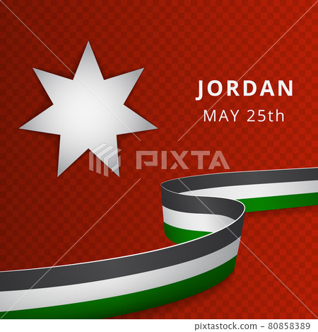 Happy Jordan independence day celebration poster. White seven-pointed star on red background. Jordanian flag. 25th of May. Vector illustration. National symbol. EPS10. 80858389