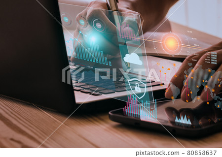 Stock market or forex trading graph and candlestick chart suitable for financial investment concept. Economy trends background for business idea and all art work design. Abstract finance background. 80858637
