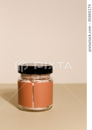 Amber glass dispenser bottle, sprayer and moisturizer cream jar. Natural cosmetic products packaging design template, branding 80860174