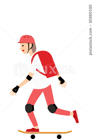 A skater girl gliding with a delivery bag on her back A skater girl gliding with a delivery bag on her back 80860380