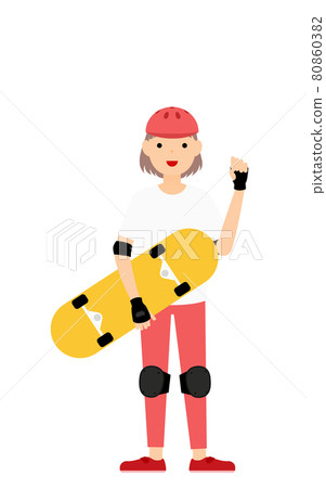 Skater girl holding a skateboard with a smile - Stock Illustration ...