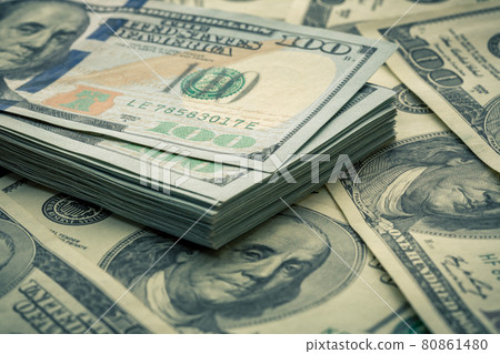 Lot of one hundred dollar bills close-up background Lot of one hundred dollar bills close-up background 80861480