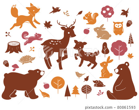 Cute autumn forest animal silhouette set 80861593