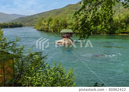 Drina River Cabin House on Rock 80862422