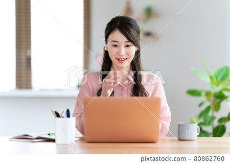 A woman teleworking at home 80862760