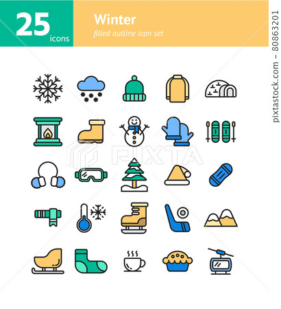 Winter filled outline icon set. Vector and Illustration. Winter filled outline icon set. Vector and Illustration. 80863201