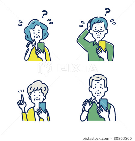 Illustration material set of senior men and women who operate smartphones Illustration material set of senior men and women who operate smartphones 80863560