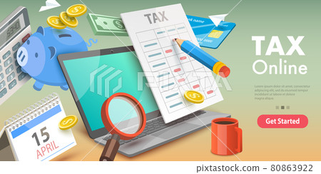 3D Vector Conceptual Illustration of Financial Tax Report. 80863922