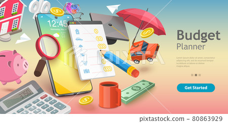 3D Vector Conceptual Illustration of Family Budget Management. 80863929