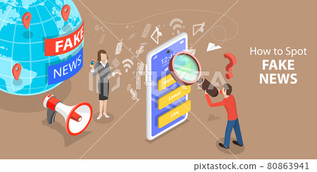 How to Spot Fake News. 3D Isometric Flat Vector... - Stock Illustration
