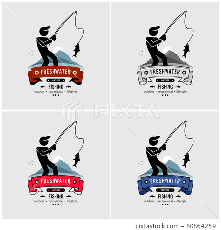 Fishing logo design. Fisherman caught a fish from the freshwater with his fishing rod. 80864259