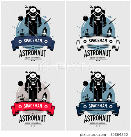 Astronaut spaceman logo design. Vector artwork of space exploration mission on moon, planet, stars, outer space, and the universe. 80864260