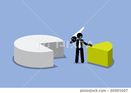 Businessman cutting out a piece of pie chart. Businessman cutting out a piece of pie chart. 80865087