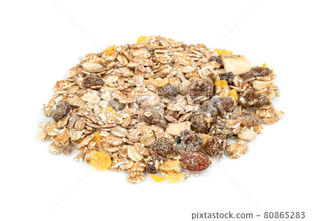 muesli multi fruit isolated on white background 80865283
