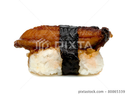 Unagi or eel nigiri sushi isolated on white background Unagi or eel nigiri sushi isolated on white background 80865339