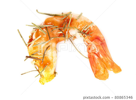 roasted peeled prawn with dry rosemary isolated on white background ,grilled shrimp roasted peeled prawn with dry rosemary isolated on white background ,grilled shrimp 80865346
