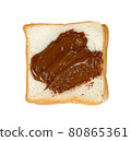 Toasted slice bread with chocolate spread isolated on white background 80865361