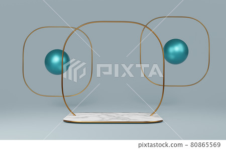 podium marble empty with geometric shapes in gray composition for modern stage display and minimalist mockup ,abstract showcase background ,Concept 3d illustration or 3d rendering 80865569
