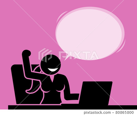 Woman feeling upbeat, positive, and encouraging when using a computer. 80865800