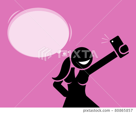 Girl taking a selfie photo with her phone camera. 80865857