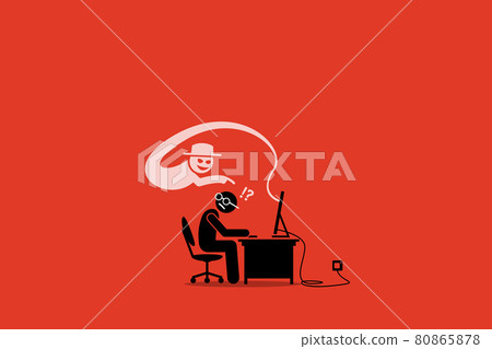 Internet Cyber Scammer Trying to Cheat an Internet User. 80865878