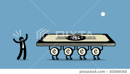 Use money to make more money. Vector artwork depicts a businessman uses his money to work for him. Concept illustration represent smart business investor investing his investment wisely. 80866088
