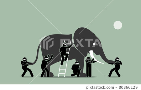 Blind men touching an elephant. 80866129