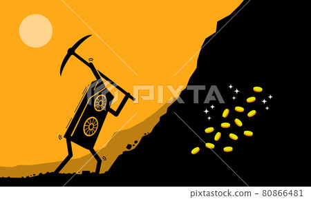 Graphic Card or GPU worker mining digital cryptocurrency coin or money at mining site. Vector illustration clip arts concept of mining crypto currency, digital currencies industry, and GPU farming. Graphic Card or GPU worker mining digital cryptocurrency coin or money at mining site. Vector illustration clip arts concept of mining crypto currency, digital currencies industry, and GPU farming. 80866481