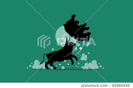 Bull and bear stock market competing, with bull winning the fight. Vector illustration concept of bull market, bullish trend, and uptrend. Bull and bear stock market competing, with bull winning the fight. Vector illustration concept of bull market, bullish trend, and uptrend. 80866488