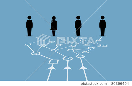 Combining different data to give valuable information for different people. Vector illustrations concept of data structure, network, pathway, and usages. 80866494