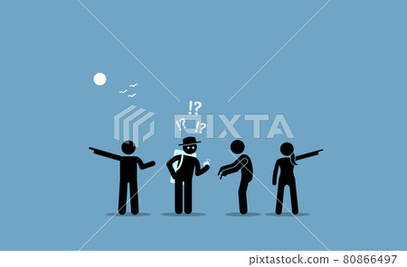 Traveler try to find a location with a compass and people are misleading him with different destinations. Vector illustrations concept of confusions, mislead, complications, ambiguity, and inaccuracy. 80866497