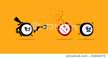 Killer app killing other mobile apps by shooting them with gun. Vector concept artwork depicts new technology that is superior and better over competitors and rivals software product. Killer app killing other mobile apps by shooting them with gun. Vector concept artwork depicts new technology that is superior and better over competitors and rivals software product. 80866879