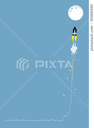Space rocket fly to the moon, concept of stock market breakout and share surge up. Vector illustration of financial success, bullish trend, investment gain, volatile graph chart, and trading growth. Space rocket fly to the moon, concept of stock market breakout and share surge up. Vector illustration of financial success, bullish trend, investment gain, volatile graph chart, and trading growth. 80866890