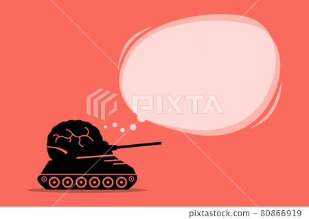 Think tank brain thinking with an empty thought bubble on top. Vector artwork concept depicts organization experts, idea discussion, brainstorm, research, and analysis. 80866919