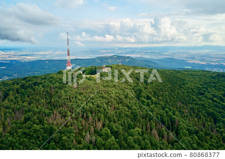 Sleza mountain landscape. Aerial view of mountains with forest. 80868377