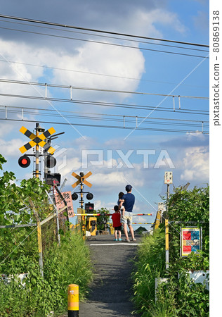 Railroad JR East: Tohoku Main Line (Utsunomiya Line) railroad crossing Railroad JR East: Tohoku Main Line (Utsunomiya Line) railroad crossing 80869138