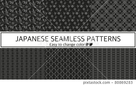 Japanese pattern monochrome seamless pattern set Japanese pattern monochrome seamless pattern set 80869283