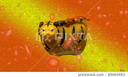 生肖虎面對冠狀病毒背景日式橙色 生肖虎面對冠狀病毒背景日式橙色 80869463