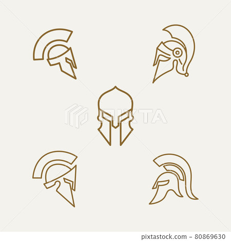 Spartan Sparta minimalist line art Logo, Spartan Helmet Logo design vector illustration pack 80869630