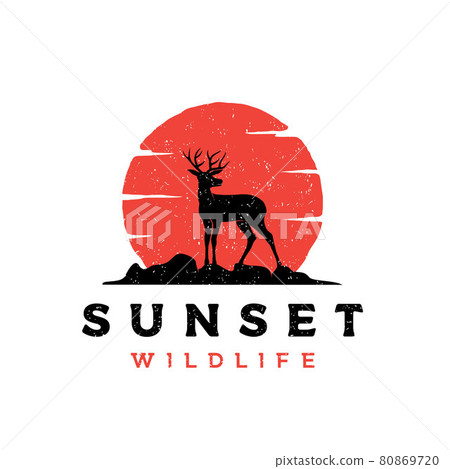 Vintage rustic deer antler silhouette logo design 80869720