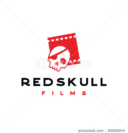 Pirates skull with film strip. Cinema vintage poster. Horror movie logo design template, icon, symbol. Film design for Scary cinema. Horror film night 80869954