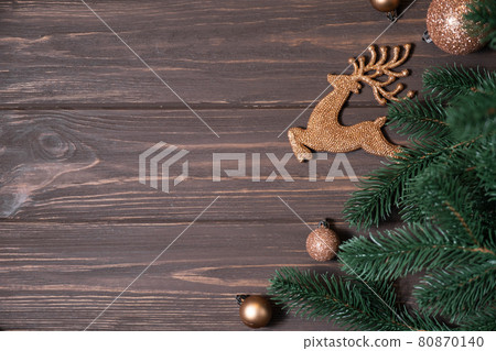 Christmas background with fir branches and Christmas decorations 80870140