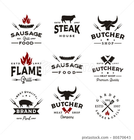 Retro Vintage bbq Barbeque barbecue grill vector logo design pack 80870643