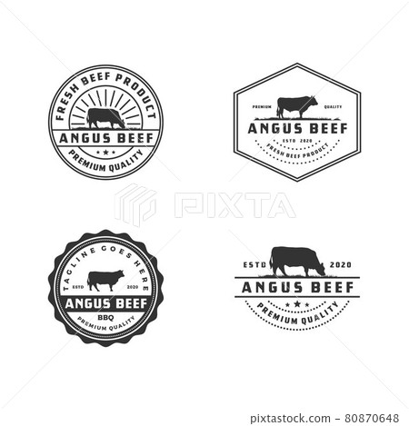 Vintage Cattle Angus Beef Meat Label logo design pack 80870648