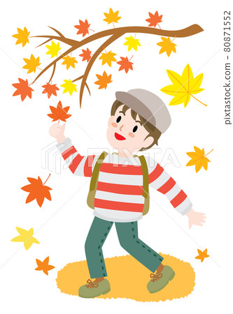 Illustration of a boy hunting for autumn leaves 80871552
