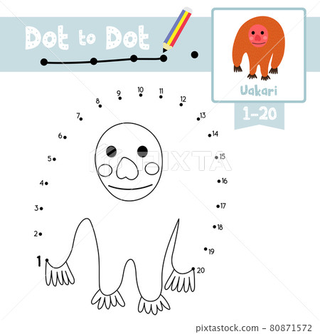 Dot to dot educational game and Coloring book Standing Uakari animal cartoon character vector illustration Dot to dot educational game and Coloring book Standing Uakari animal cartoon character vector illustration 80871572