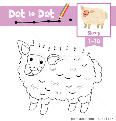 Dot to dot educational game and Coloring book Cute Sheep animal cartoon character vector illustration 80871587